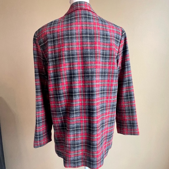VTG Requirements Womens Blazer Red Plaid Wool Blend 1 Button Jacket Size 10 - Picture 6 of 16
